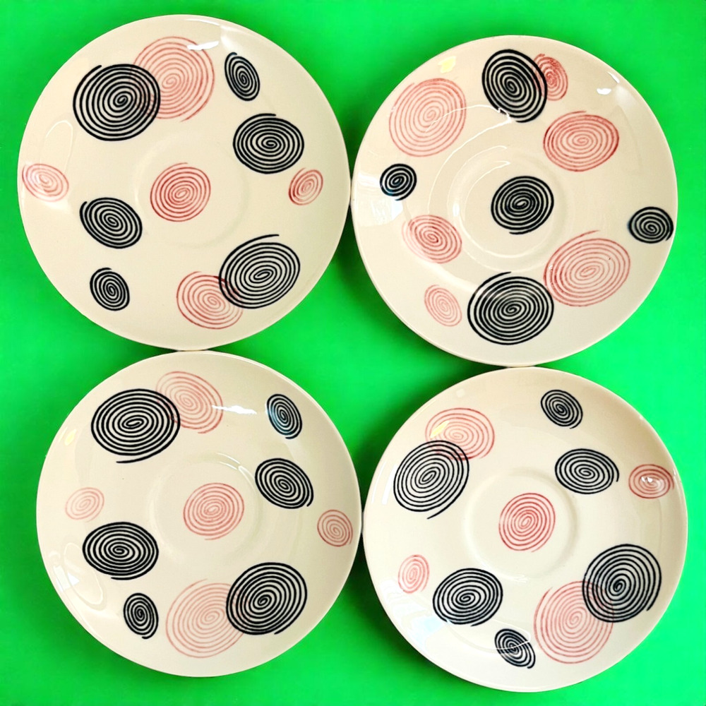 Set of 4 Homer Laughlin Dura Print Saucers Dish Swirls HLC4079 Vintage Cup 6"